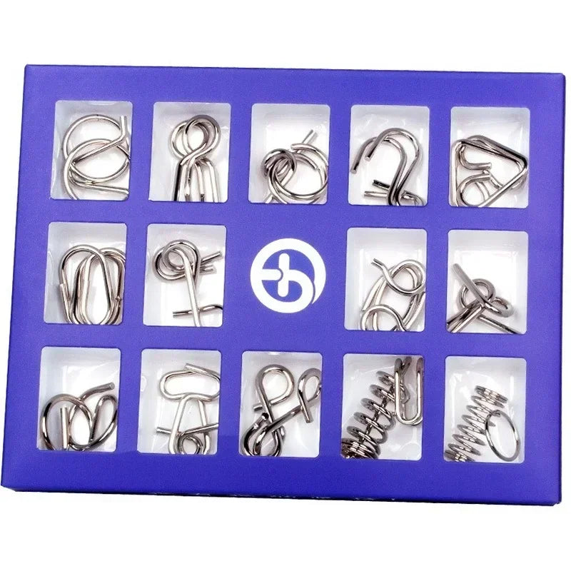 15Pcs/Set Metal Montessori Puzzle Wire Mind Brain Teaser Puzzles Children Adults Interactive Game Reliever Educational Toys