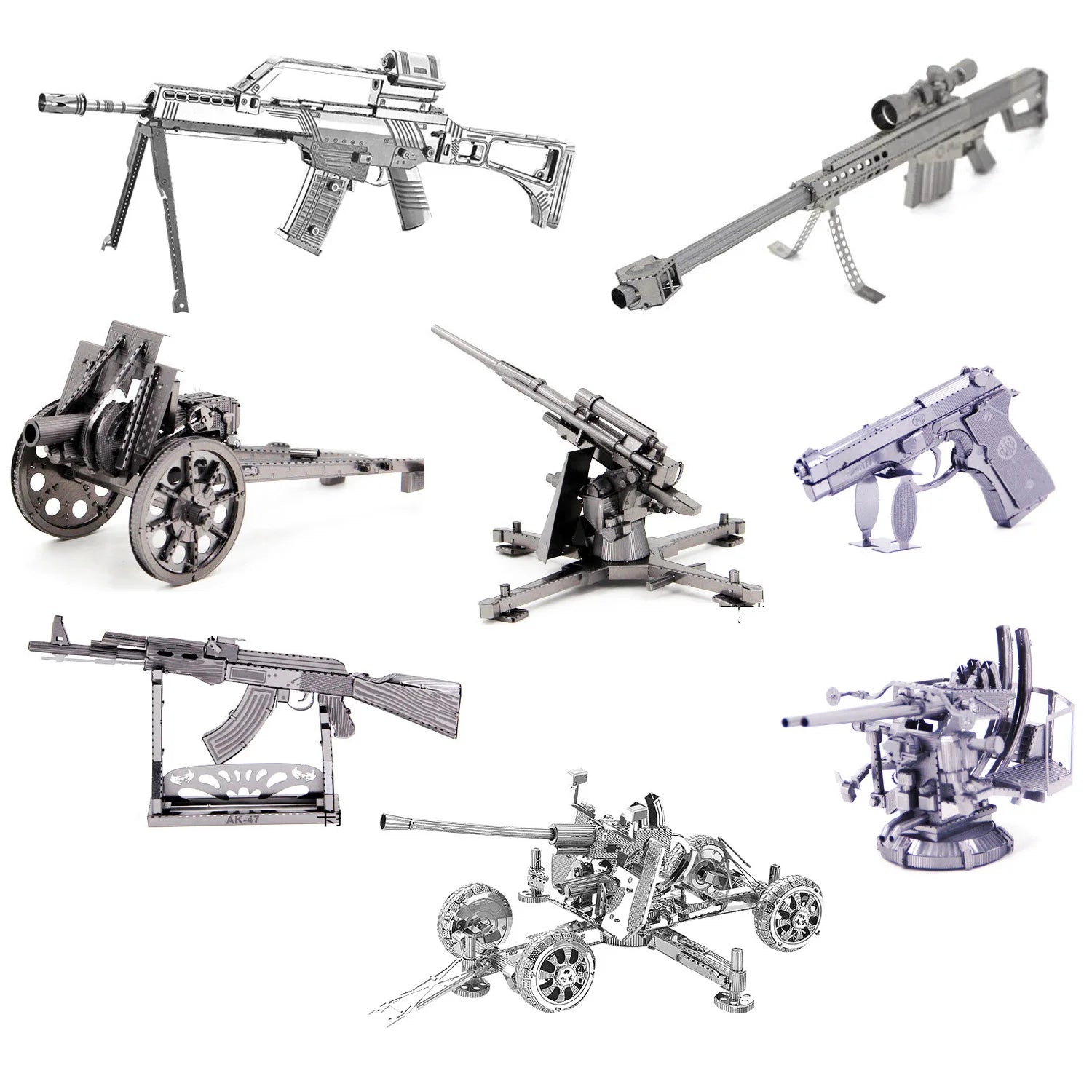 3D Metal  Blocks AK47 Barrett Type 92 Infantry Cannon Puzzle Assembly KIt